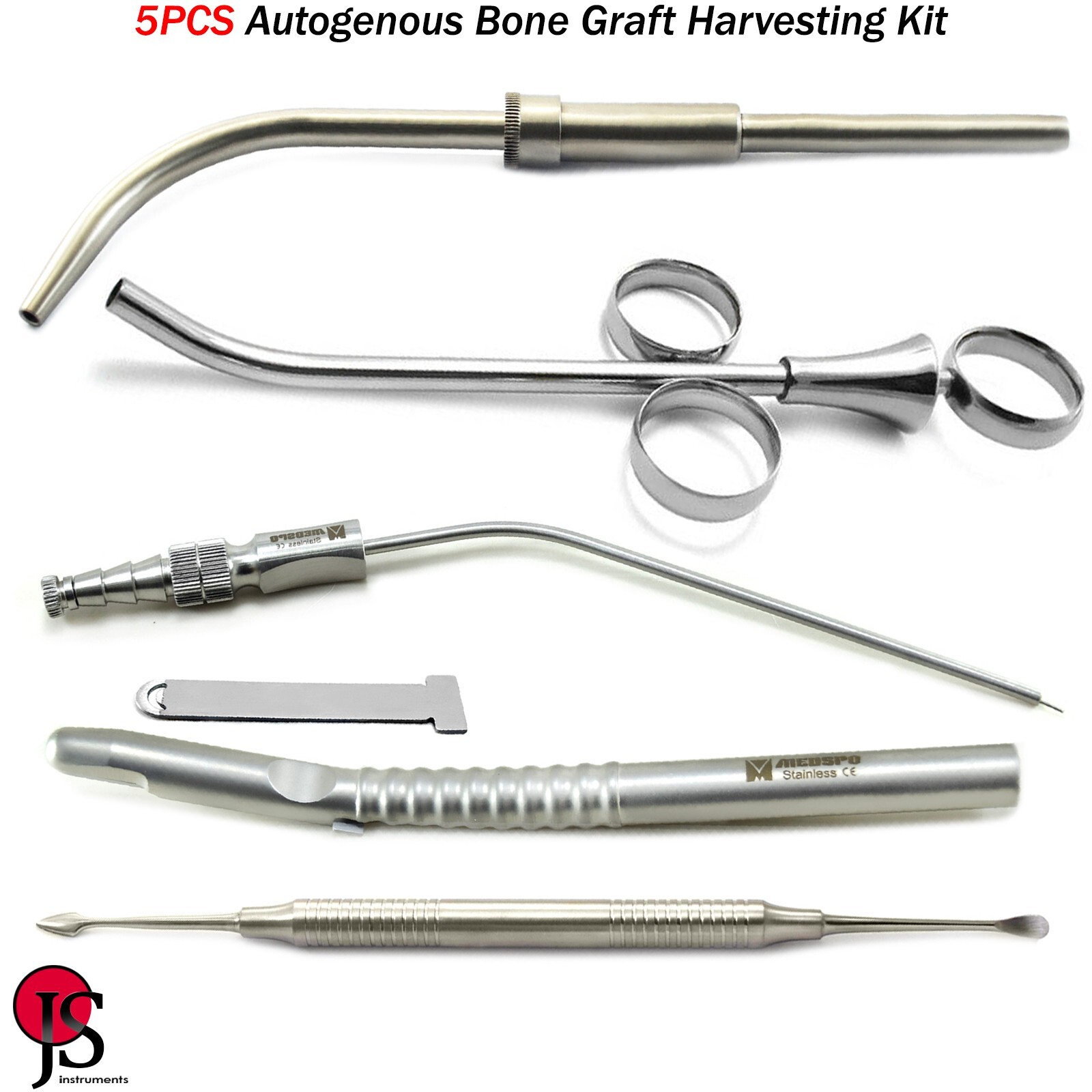 Surgical Implant Instruments Bone Graft Syringe Scraper Periosteal Elevator 5PCS