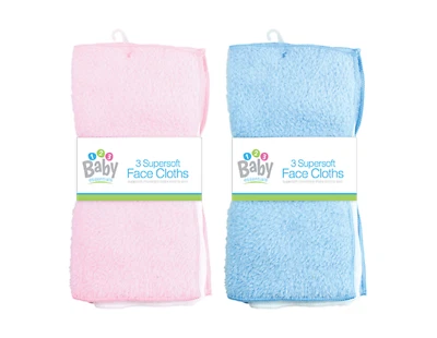 GEM IMPORTS LTD 3PK Super Soft Baby Face Cloths Bath Clean Towel Hand Face Flannel Wash