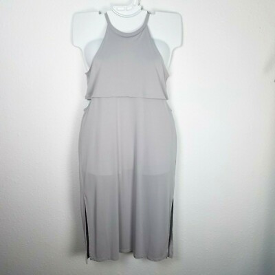 Mahina Women's Sleeveless Halter Dress Sz L Gray Side Cutout