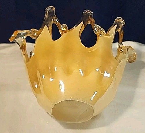 Murano Linea Astuni Gold Yellow Abstract Art Glass Vase Basket Italy - Picture 10 of 15