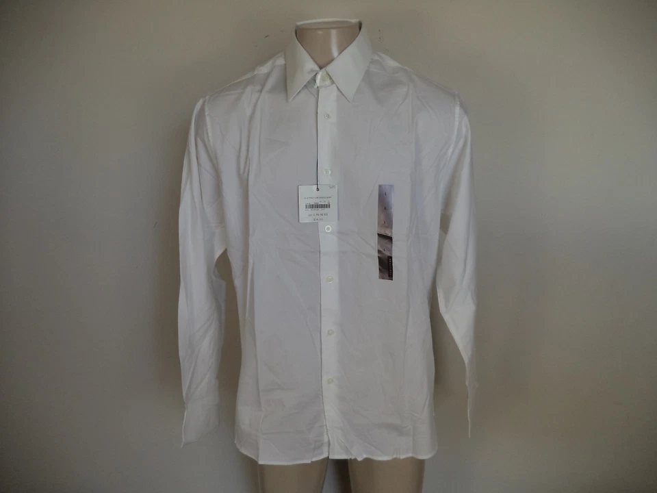 Camisa elástica de estructura blanca para hombre. L (16 - 16 1/2). 97% algodón/3% spandex. Foto 2 de 4