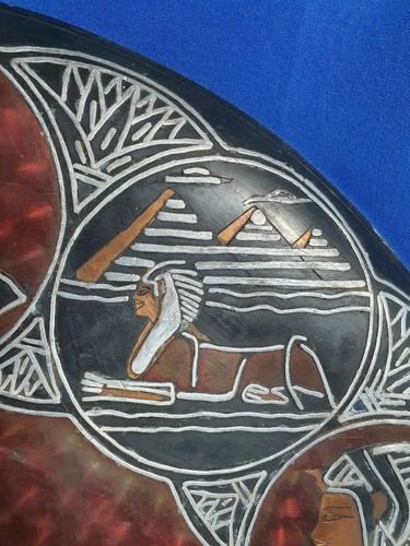 Egyptian Handmade Real Silver Inlaid 49cm Copper Wall Hanging Charger Tray - Picture 6 of 12