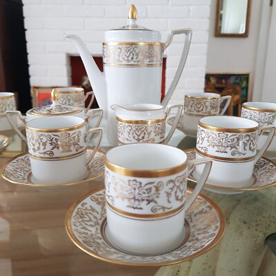 Eschenbach Oscar Schaller Kaffeeservice Mokka für 12 Personen weiß gold Bavaria
