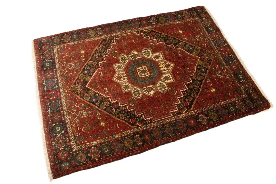 Vintage Bidjar Oriental Rug Geometric Floral Handmade Plush Carpet 3'4X4'9 ft - Image 3 of 4