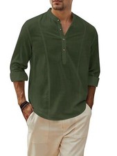 Men's Summer Casual Button Down Long Sleeve Cotton Shirt Beach Vacation Shirt