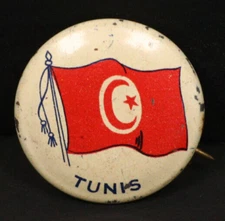 Tunis -Tunisia- Country Flag VTG Pinback Button 13/16" Mini White Red Black Pin