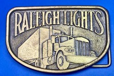 1970S Vintage Raleigh Lights Semi Truck Trucker Brass Tone Belt Buckle By RJ