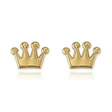 14K Yellow Gold Crown Stud Earrings