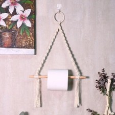 Hand Weave Paper Roll Holder Wall Mount Hanging Tapestry Wood Toilet Rack