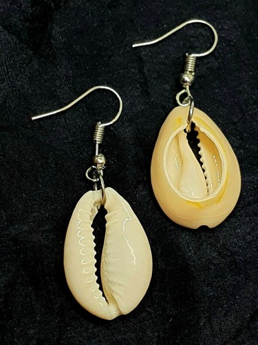 Conch Shell Earrings Drop Pair Silver Plated Cowrie Hook Earrings Beach Summer - Picture 11 of 24