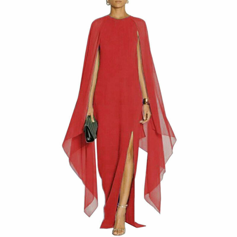 Ladies Party Dress Prom Maxi Dress Retro Long Crew Neck Thin Evening