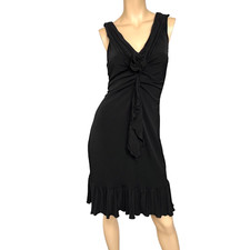 Vintage 1990s Dress Black V Neck Rose Sash Sleeveless Women Size 10