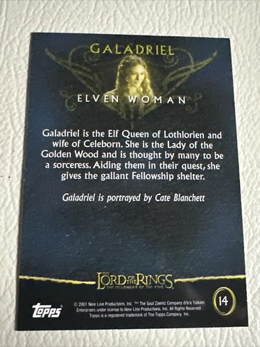 GALADRIEL #14 LORD OF THE RINGS - THE RING COMMUNITY 2001 TOPPS - Picture 2 of 2