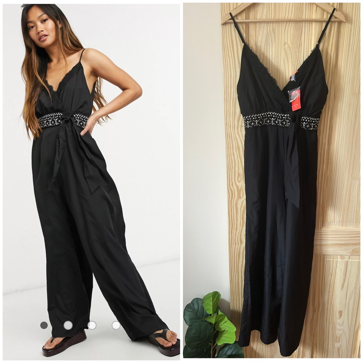 RIVER ISLAND Resort Black Embellished Beach Jumpsuit Size BNWT RRP £40  Holiday