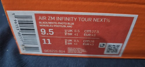Nike Air ZM Infinity Tour NEXT Golf Shoes Black White Blue Men SZ 9.5 New No Lid - Picture 7 of 7