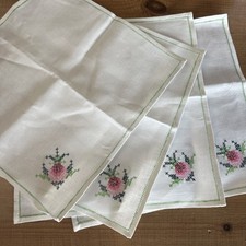 Set of 4 Vintage Linen Embroidered Afternoon Tea Napkins