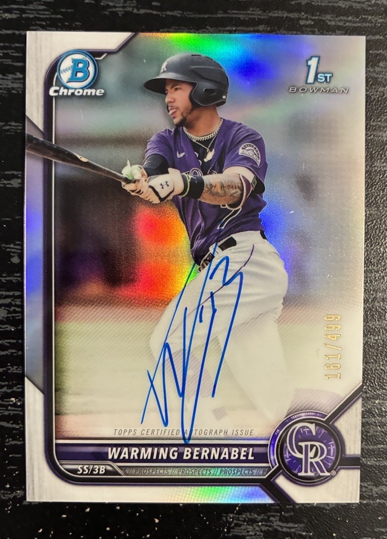 2022 Bowman Warming Bernabel Chrome Auto 1st Prospect Refractor #/499 Rockies