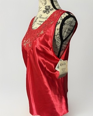 Vintage Cinema Etoile Satin Camisole Red Lace Trim Large USA NEW with TAGS