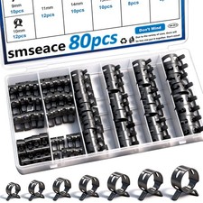 smseace Spring Hose Clamp Assortment kit 7-18mm 8-sizes 80Pcs, Black