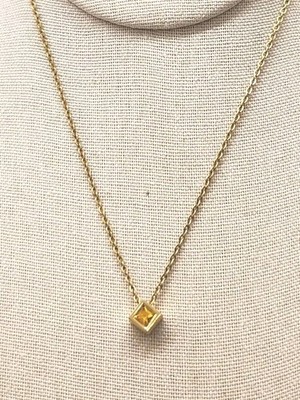 VINTAGE CROWN TRIFARI MODERN CUBE GOLDEN COLORED RHINESTONE GOLD TONE  NECKLACE 