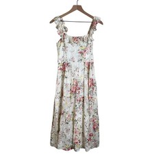 Lulus Shela Midi Dress Women M White Floral Jacquard Tiered Cottagecore Boho NEW