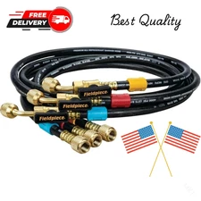 Fieldpiece HR3B Ball Valve Refrigerant Hose Set 3 Pack with Color Tags 1/4"x 1/4