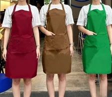 Kitchen Chef Bib Apron Cooking Apron Adjustable with Two Pockets for Women & Men