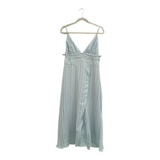 Lulus Baby Blue Checkered Print Maxi Dress Tie Back V-Neck Wrap Skirt Size L