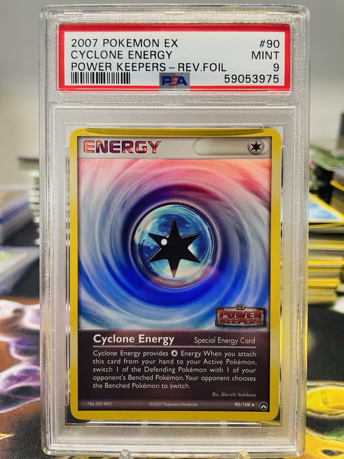 PSA 9 Cyclone Energy 90/108 2007 Power Keepers STAMPED Reverse Holo Pokemon Card