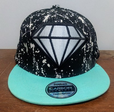 Diamond Carbon Elements Paint Splatter Snapback Hat Cap Black Turquoise 