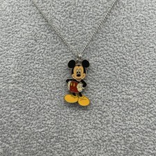 Disney Mickey Mouse Enameled Charm Pendant Silver color Chain Necklace Vintage