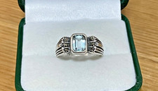 Art-Deco Natural Aquamarine  Marcasite Sterling Ring  6.5