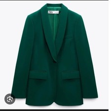 Zara Womens Forest Emerald Green Tuxedo Shawl Collar Single Button Blazer Sz M