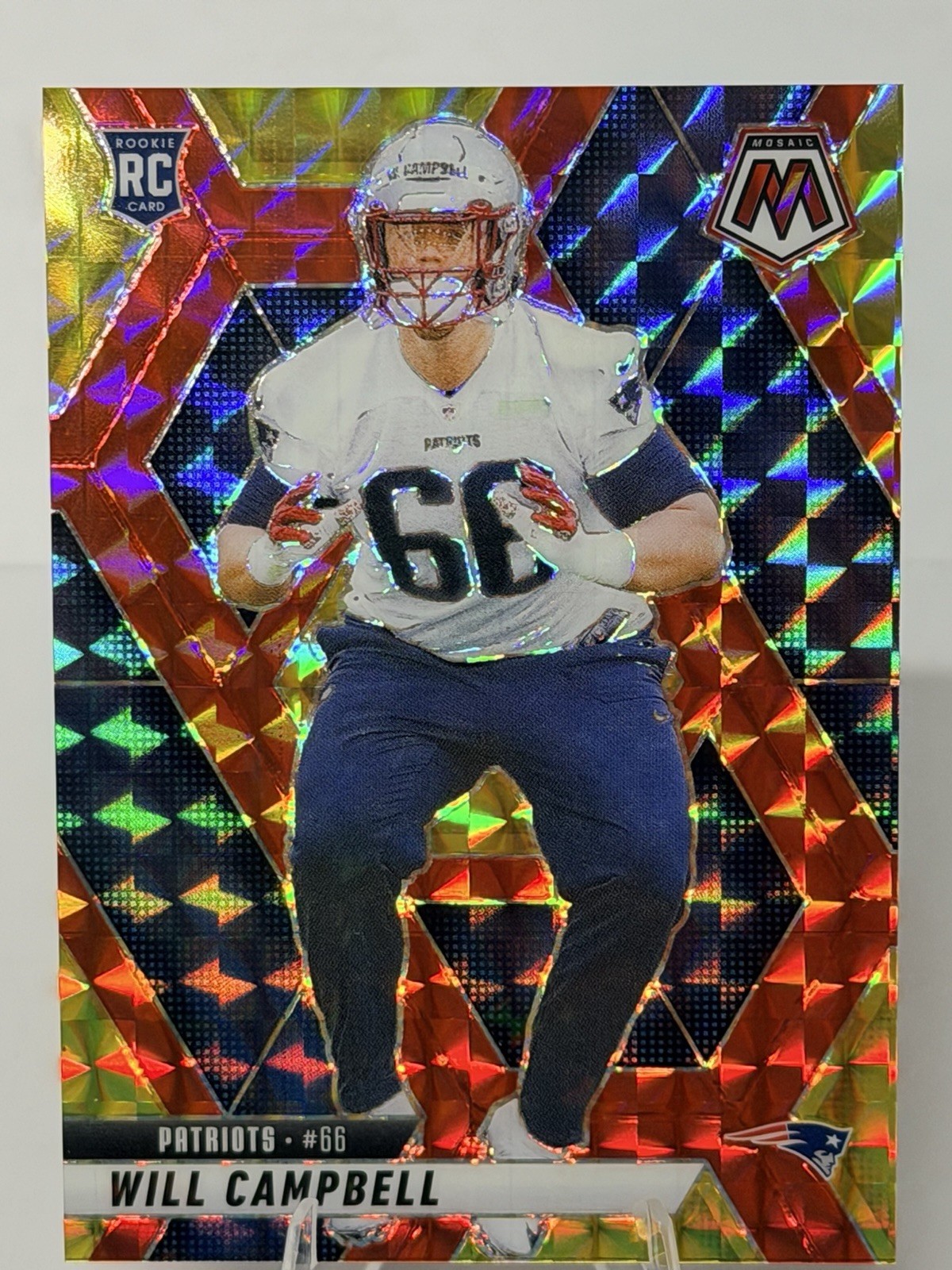 Will Campbell #378 Red & Yellow SP 6/89 2025 Mosaic Choice RC Patriots