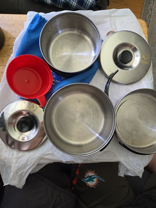 Vintage Evernew Stainless Steel Nesting Camping Cook Set S Japan Complete USED