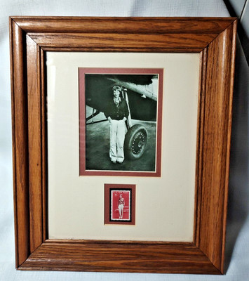 Amelia Earhart Photo and First Day Issue Stamp Framed 12.5'' x 10.5''