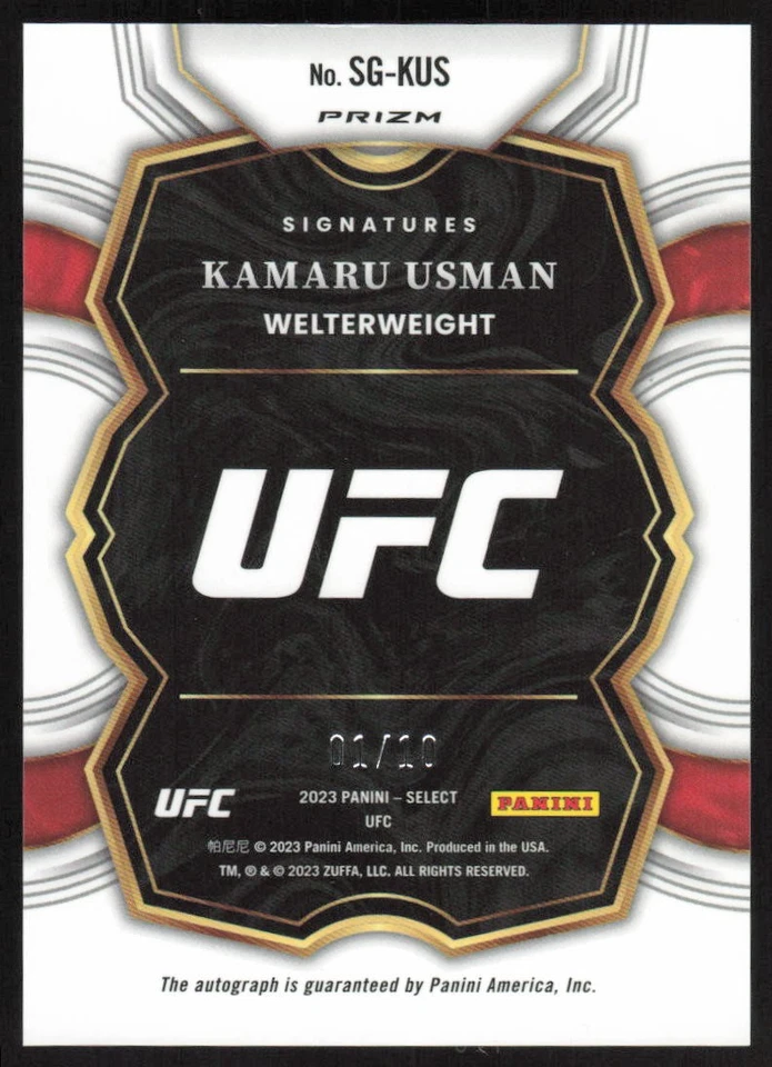 2023 Panini Select UFC Signatures Gold Prizms #SG-KUS Kamaru Usman /10 - Image 2 of 2