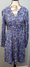 Uniqlo Dress Womens Small Multi Floral Lined Long Sleeve V-Neck Button Front