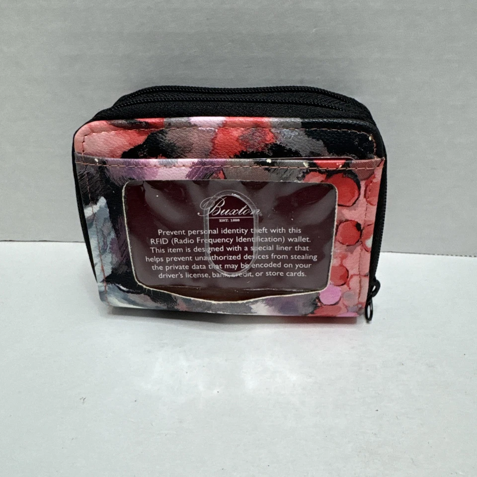 Carteira de couro acordeão Buxton RFID Wizard vermelha e preta floral 2 zíperes nova sem etiquetas - Imagem 4 de 4