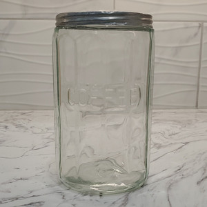 Antique 1920s Hoosier Clear Glass Coffee Jar w/Original Lid & 12 Paneled Design 