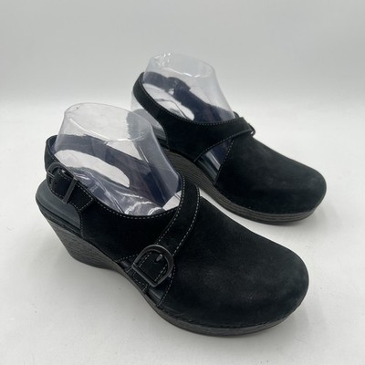 Dansko Platform Clogs Women s 7.5-8 EUR 38 Black Nubuck Leather Slingback Wedge