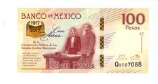 MEXICO MEXICO Banknote 100 PESOS 2016 P130 COMMEMORATIVE (1917-2017) NEW UNC