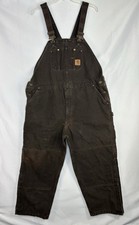 Carhartt R27 DKB Brown Quilt Lined Bib Overalls Dungarees Workwear 48 X 28