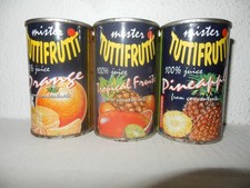 3 Mini MISTER TUTTIFRUTTI Juice Stahl Dosen aus ITALY (160ml) Leer !!