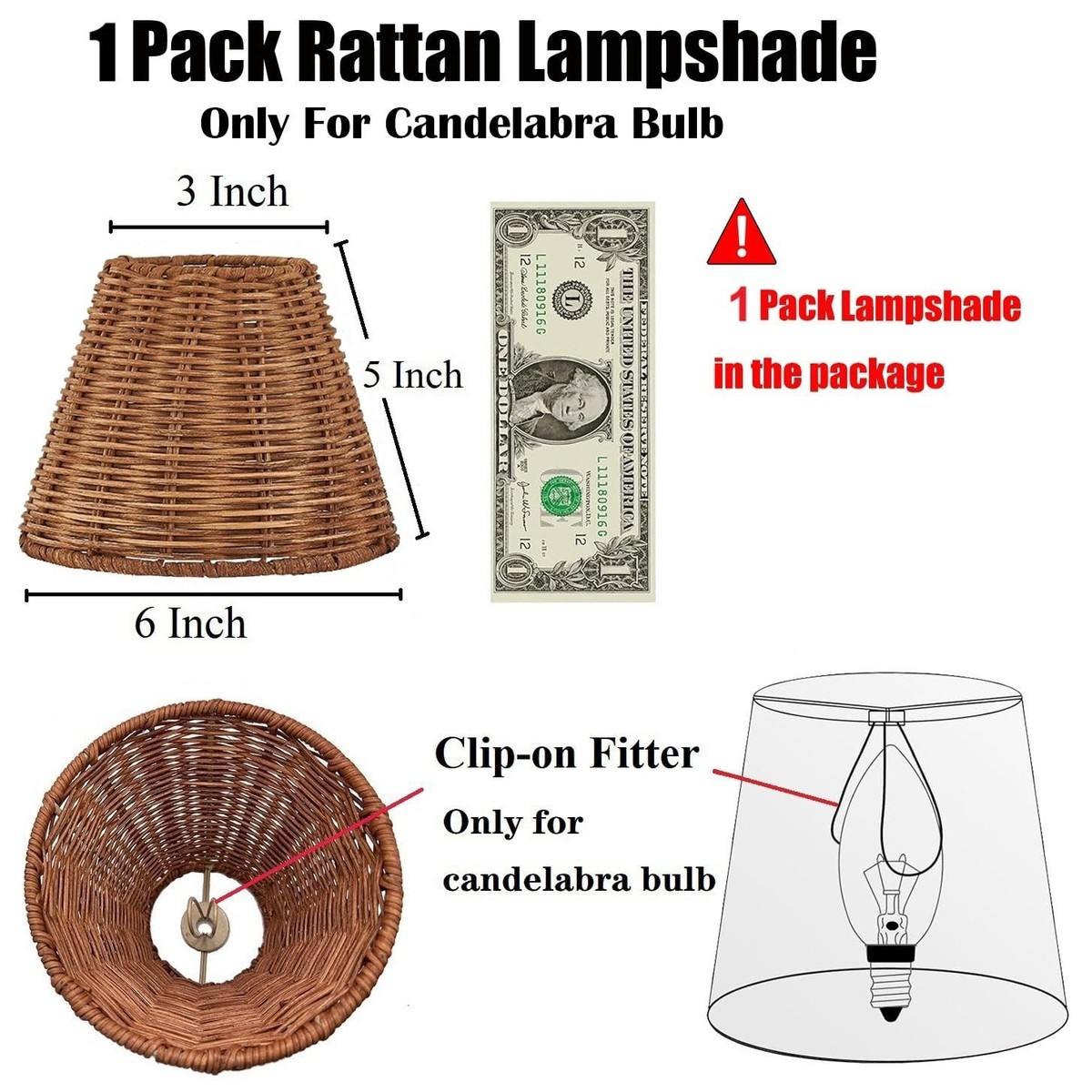 Empire Clip On Chandelier Lamp Shade, Small Lamp Shade Rattan,Boho