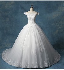 Fashion Ball Gown Wedding Dresses Cap Sleeve Lace Appliques Bridal Gowns Custom