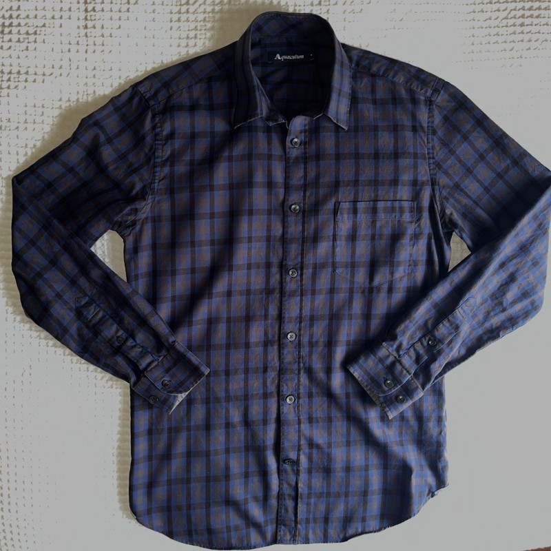 Aquascutum Slim Fit Italy Blue Plaid Quiet Luxury L/S Shirt Sz. S
