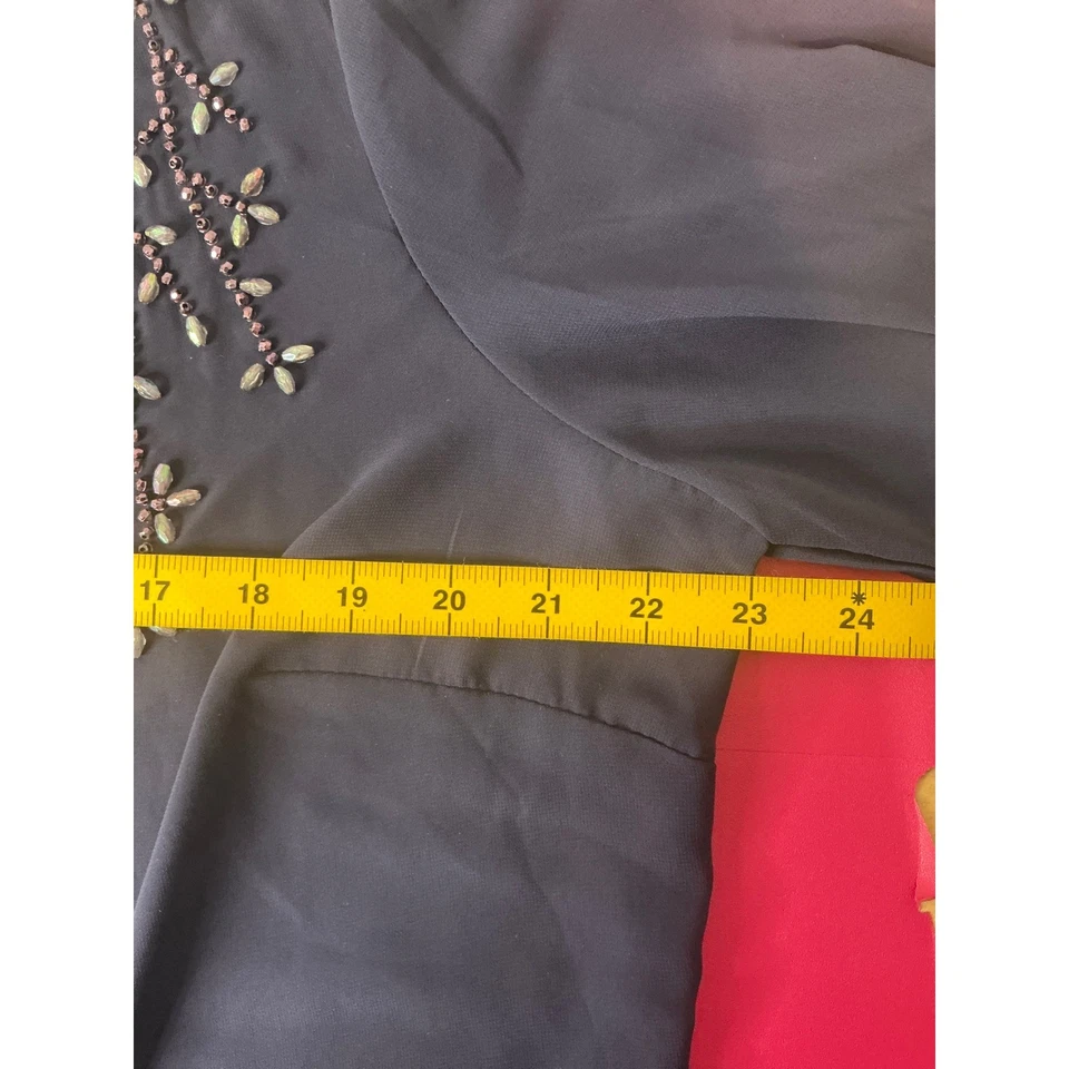 Chaqueta bolero vintage SL Fashions para mujer con cuentas azul marino transparente frente abierto talla 18 Foto 4 de 4