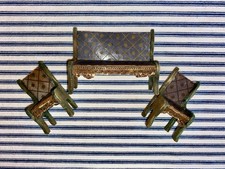 TINY 19th C. German Dollhouse 3-Piece Parlor Set, litho STARS, Antique Victorian