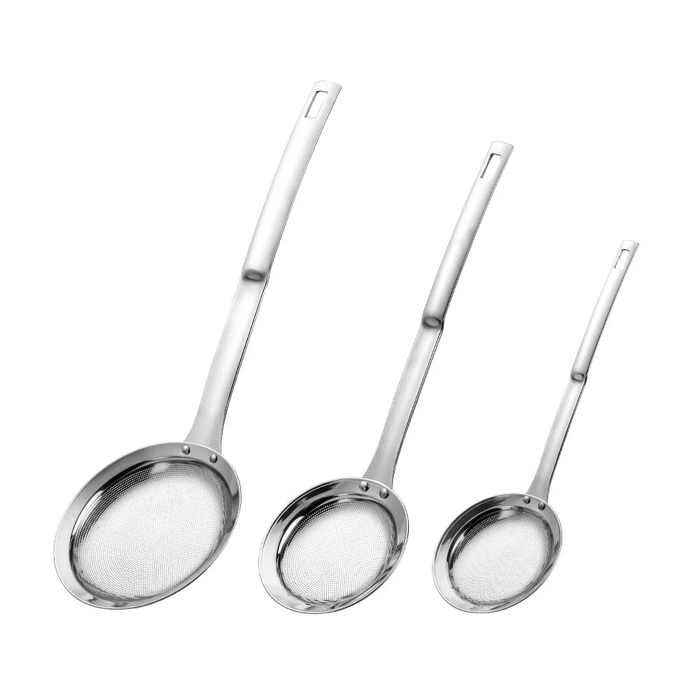 3Pack Sieve Fine Mesh Strainer Set Stainless Steel Metal Flat Cooking Skimmer...
